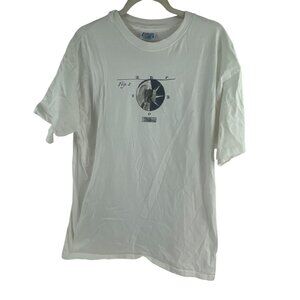 Hanes Beefy-T White T-Shirt XL Abstract Graphic Print 100% Cotton Casual Summer